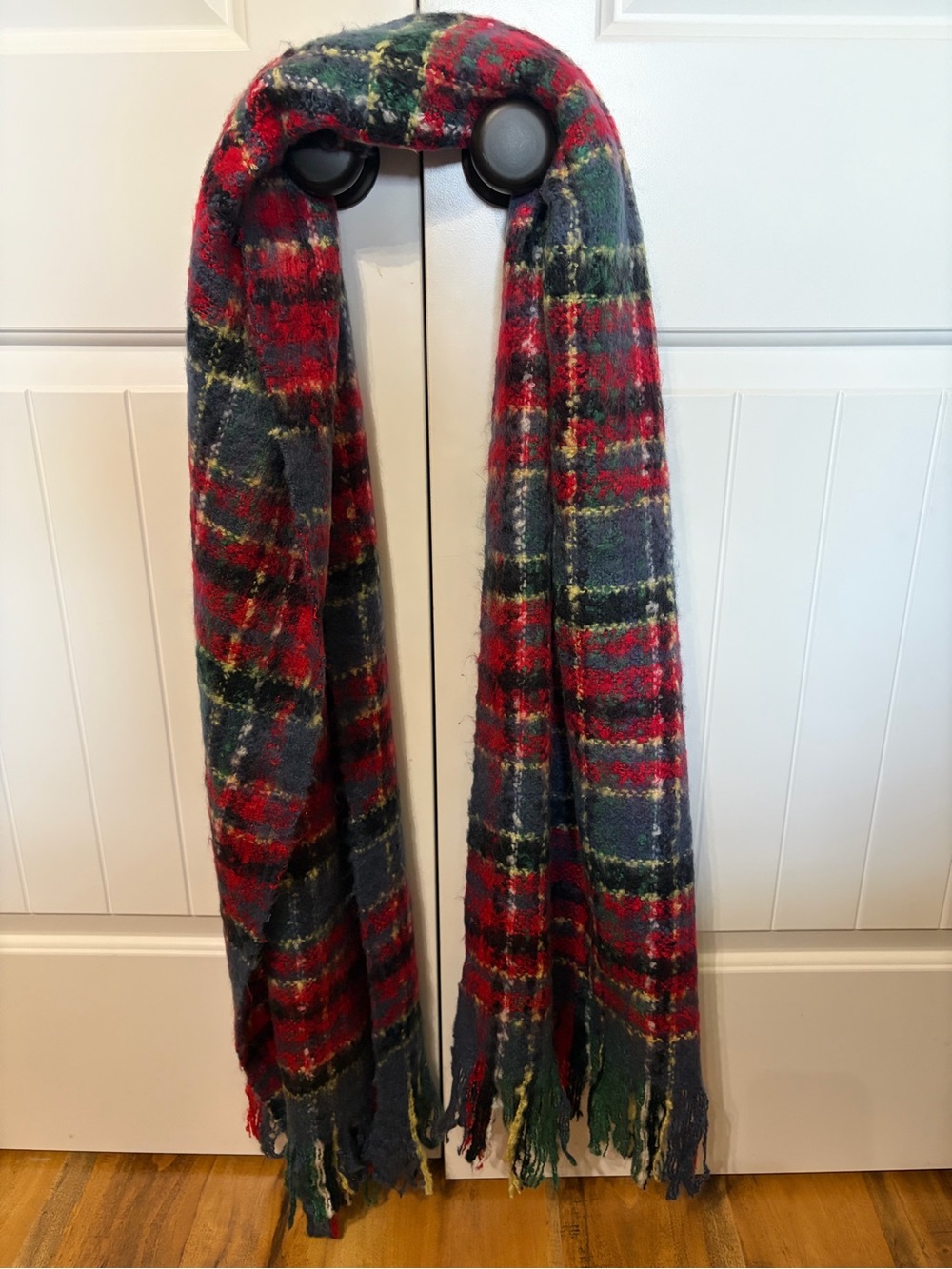 Merona Red, Green and Navy Plaid Fringe Throw